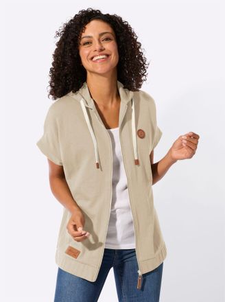 Casual Looks Shirtjacke CASUAL LOOKS Sweatjacke, Damen, Gr. 36, beige, 50% Baumwolle, 50% Polyester, unifarben, Shirts Shirtjacke