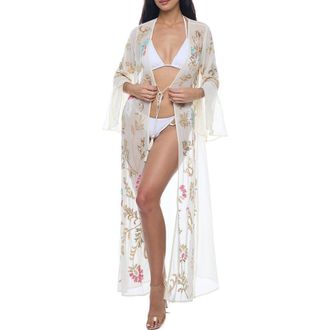 Ranee&rsquo;s Crystal Embellished Cover-Up Duster in White Multi at Nordstrom Rack