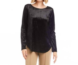 Karen Kane Long Sleeve Crushed Velvet Shirttail Top In Black