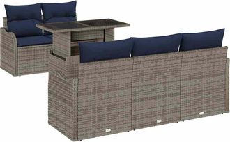 vidaXL Conjunto De Sof&aacute; De Jard&iacute;n 6 Uds. Gris Y Marino Rat&aacute;n Sint&eacute;tico Vidaxl