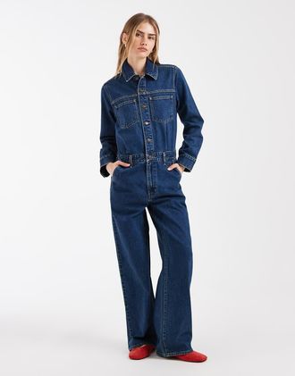 Levi's tuta in denim a maniche lunghe lavaggio medio-Blu
