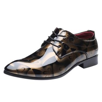 Generic Mens Leather Lace Up Smart Office Work Formal Shoes, Dress Shoe Printing Patent Shoes Trendy and Versatile Oxfords Shoes for Driving and Walking in Bu