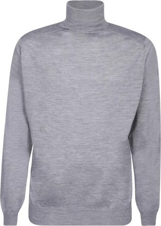 Dell'Oglio Grijze Gebreide Hoge Hals Trui - Heren - Coltruien - Grijs - 2XL - Wol - Truien & Vesten
