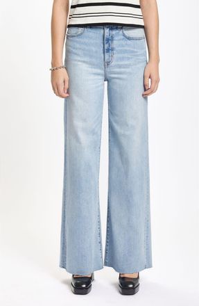 Daze Far Out High Waist Raw Hem Wide Leg Jeans in Starry at Nordstrom, Size 28