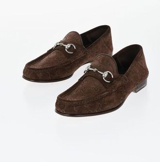 Gucci Suede Embossed Loafers With Monogram Pattern size 40,5