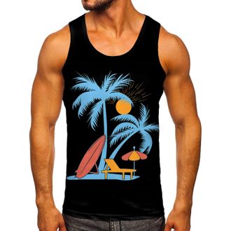 Generic Tank Tops Vests for Men UK Beach Hawaiian Casual Palm Tree Print Sleeveless Crewneck Tshirts Tops Summer Vintage Classic Workout Vest Blouses Sleevele