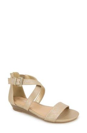 Kenneth Cole Reaction Great Cross Wedge Sandal in Soft Gold Snake at Nordstrom Rack, Size 7.5