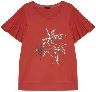 Fiorella Rubino Katoenen T-shirt met Print en Pailletten - Dames - T-shirts - Oranje - XL - Katoen - Tops