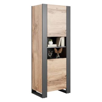 Dmora Vitrina Manerbio, Vitrina De Sal&oacute;n Con Dos Puertas Y Compartimentos Abiertos, Elevada Del Suelo, 65x40 H171 Cm, Roble Nudo Y Antracita