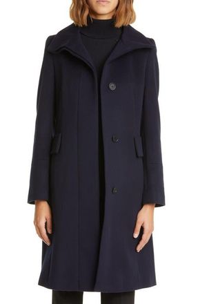 Akris Stand Collar Wool Blend Fleece Coat in 079 Navy at Nordstrom, Size 10