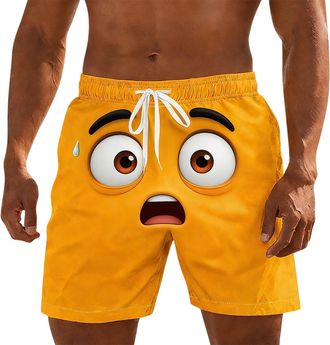 Generic Mens Novelty Swim Trunks Funny Face Print Board Shorts for Men UK Elastic Waist Drawstring Beach Shorts Quick-Dry Swimming Surfing Boardshorts with Po