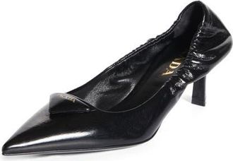 Prada Ruched Logo Kitten Heel Pump in Nero at Nordstrom, Size 8.5Us