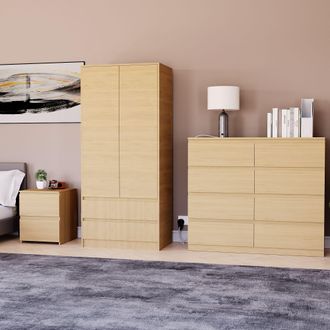 Home Discount Vida Designs Denver Bedroom Set (2 Dr Bedside, 8 Dr Chest, Wardrobe) in Brown