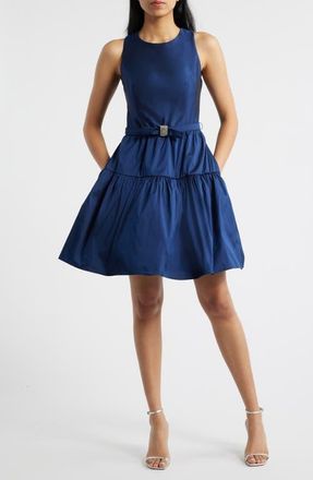 Eliza J Ruffle Skirt Sleeveless Cocktail Dress in Navy at Nordstrom, Size 14