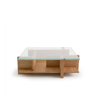 AM.PM Salontafel, zandkleurig eikenfineer, gehard glas, Laby