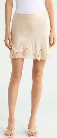 Reformation Carolina Lace Trim Silk Miniskirt in Almond at Nordstrom, Size X-Small