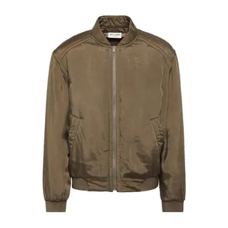 Saint Laurent Bomber Jackets, male, Green, Size: XL Twill Teddy Bomber Jacket