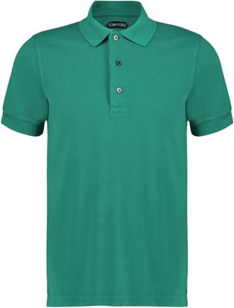 Tom Ford Tops, Heren, Groen, XL, Katoen, Regular Fit Piqu&eacute; Poloshirt met Korte Mouwen