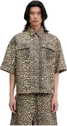 Rhude Leopard Boxy Werkshirt - Heren - Korte mouwen Overhemden - Veelkleurig - L - Katoen - Overhemden