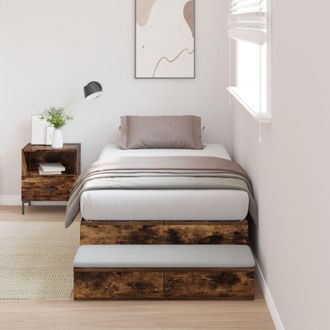 Berkfield Home Storage Bed Frame Smoked oak Engineered wood 236.5 x 80 x 31.5 cm in Brown