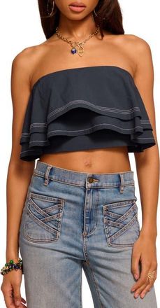 Ramy Brook Poppy Ruffle Strapless Crop Top in Navy at Nordstrom, Size Xx-Small