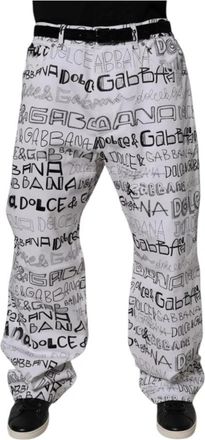 Dolce & Gabbana Graffiti Print Broek - Heren - Wijde Broeken - Wit - 3XL - Katoen - Broeken