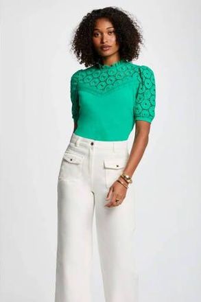 Morgan top broderie turquoise