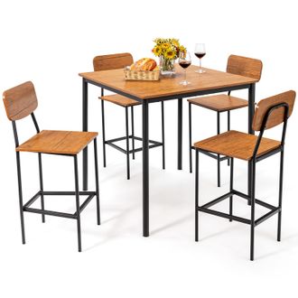 Costway Costway Set 5 Pezzi Tavolo Da Pranzo, 1 Tavolo Rettangolare E 4 Sedie Con Poggiapiedi, Set Di Tavolo Da Pranzo Salvaspazio Per Casa Ristorante Bar (ma