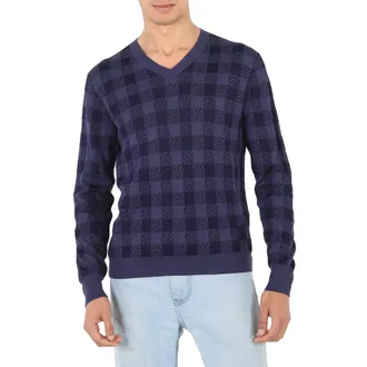 Roberto Cavalli Mens Indigo Zebra Vichy Jacquard Sweater, Size Medium