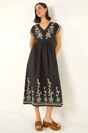 Roman Embroidered V-Neck Midi Dress