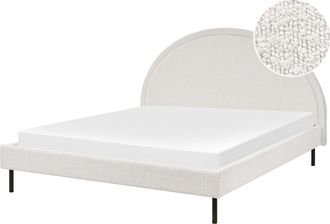 Beliani Cama Minimalista Boucl&eacute; Tapicer&iacute;a Poli&eacute;ster Somier Cabecero Semicircular 160 X 200 Cm Blanco Margut