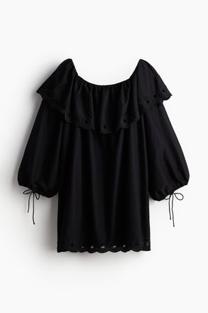 H&M Off-Shoulder-Kleid aus Baumwolle - Schwarz