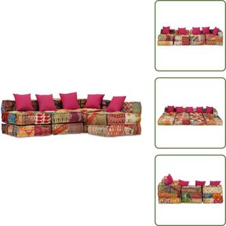 vidaXL The Living Store Pouf Modulare a 4 Posti in Tessuto Patchwork - Divano letto