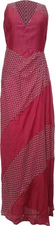 Sportmax V-neck Printed Maxi Dress in Red Cotton