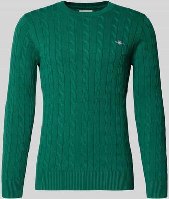 GANT Strickpullover mit Zopfmuster und Label-Stitching in Dunkelgruen, Größe XXXL