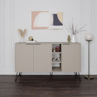 Decortie 3-Doors Sideboard Clara with Metal Hairpin Legs 142cm in Light Sand | Size: 2 Pack