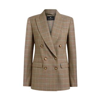 Etro Jassen, Dames, Beige, M, Wol, Dubbele-rijige Blazer