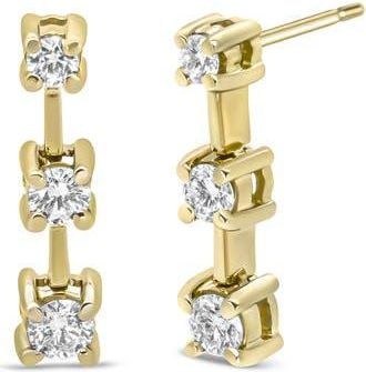 House of Brilliance 14K Yellow Gold 1/2 Cttw Round Diamond 3 Stone Stud Earrings at Nordstrom