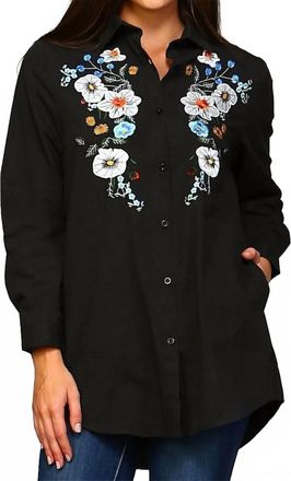 Velzera Floral Embroidered Shirt - Plus In Black