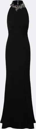 SAFiYAA Lark embellished halterneck cr&ecirc;pe gown