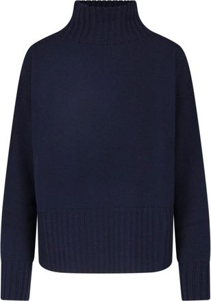 Drumohr Ribbed High Turtleneck Dark Blue Merino Wool Sweater