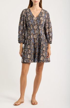 Madewell Paisley Floral Long Sleeve Cotton Dress in Molasses at Nordstrom, Size 10
