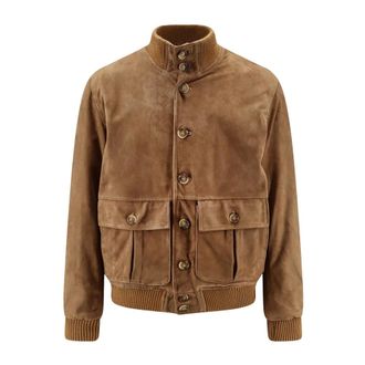 DFour Giacca Bomber in Pelle Scamosciata con Bordi a Costine - - Jackets - Uomo - Marrone - 3XL