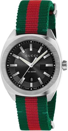 Gucci YA142305 GG2570 Mens Black Canvas Watch - 41mm Elegant Timepiece - Multicolour Nylon - One Size