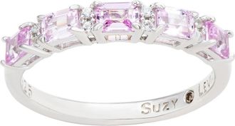 Suzy Levian Sterling Silver Sapphire & Lab Grown White Sapphire & Diamond Accent Half Band Ring in Pink at Nordstrom Rack, Size 5.5