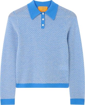 Guest In Residence Textured Pique Knit Cropped Long-Sleeve Polo