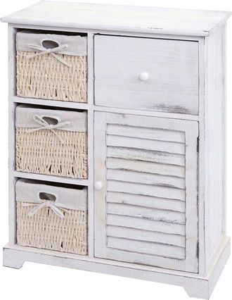 Hhg Cassettiera con 3 ceste shabby vintage 676 legno paulonia bianco