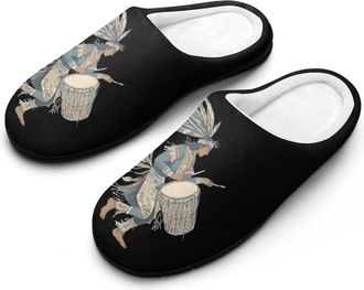 Generic Indian Man in Traditional Costume with Drum Funny Womens Cotton Slippers Shoes Novelty Soft Non-Slip Sole Home Shoe