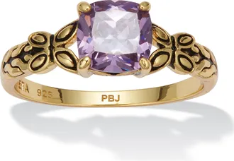 Palm Beach Jewelry Cushion Cut Birthstone Ring in Gold-plated Sterling Silver