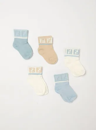 Fendi Set di 5 paia di calze da neonato in cotone con monogram FF